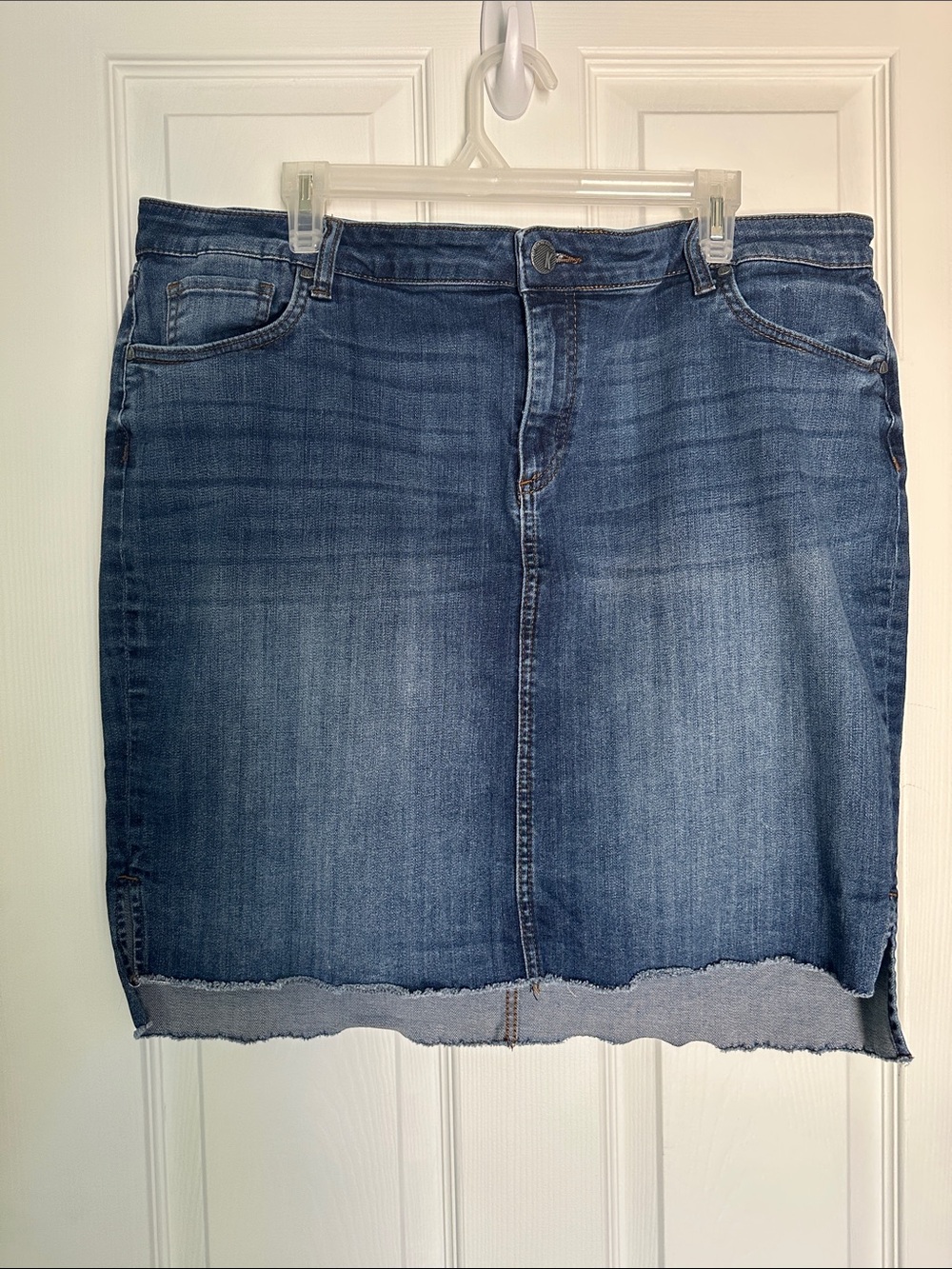 Kut from the Kloth Mid-Blue Denim Mini Skirt with Raw Hem